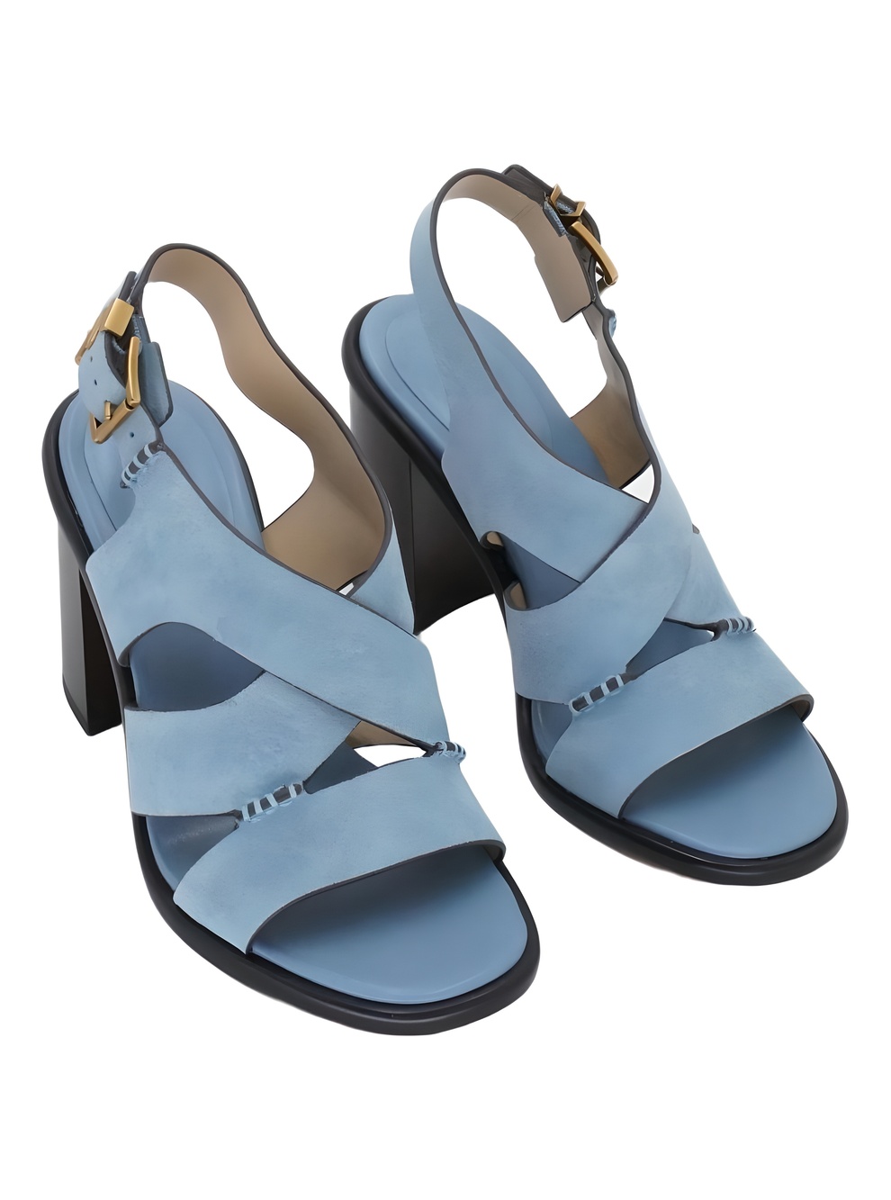 Michael Kors Raven Buckle Chambray Blue Suede Block Heel Sandals Size 7.5M